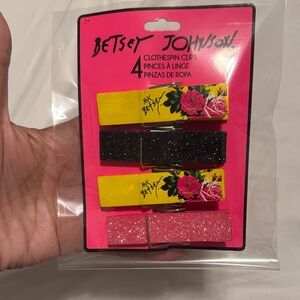 Betsey Johnson Glitter Floral Clothespin Clips - Yellow, Black, Pink